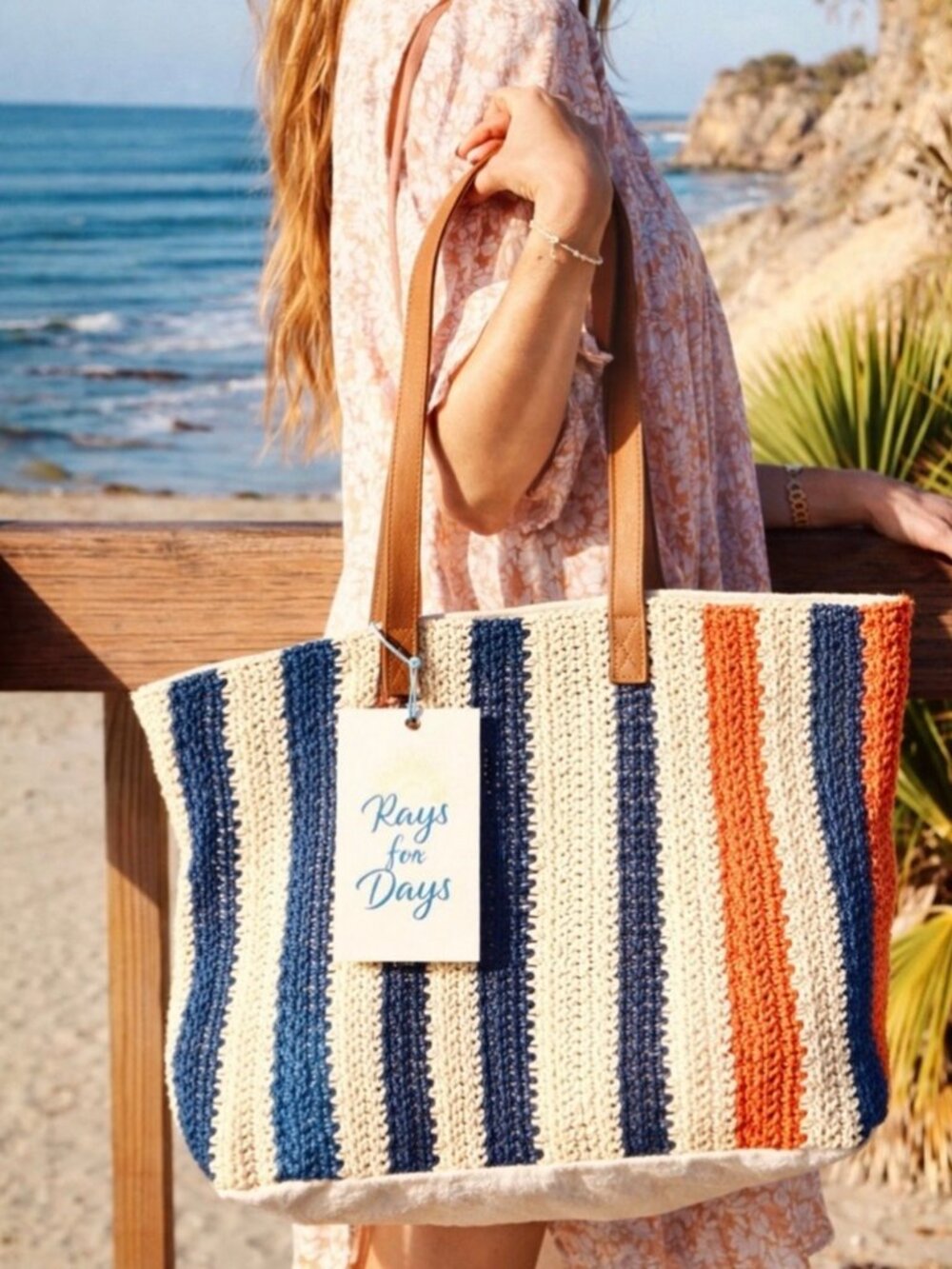 NWT Rays For Days Shorebreak Weekender Woven Stripe Beach Tote Bag